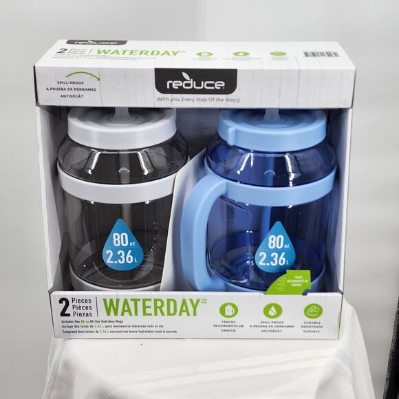Reduce WaterDay 80oz 2 piece Spill Proof All Day Hydration Mugs NWT - Picture 2 of 7